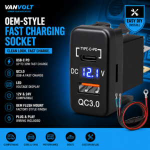 USB-C Fast Charger Socket – 48W Fast Charge with LED Voltmeter