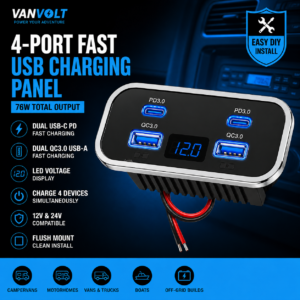 4 Port USB-C Fast Charger Panel – 76W LED Power Outlet