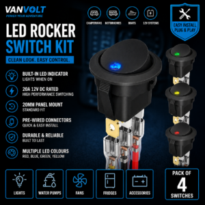 LED Round Rocker Switch Kit – Illuminated ON/OFF Switches (4 Pack)