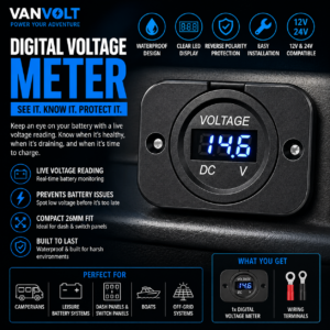 Digital Battery Voltage Meter – Waterproof 12V / 24V Monitor
