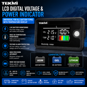LCD Battery Monitor – Voltage, Temperature & Alarm (8–100V)