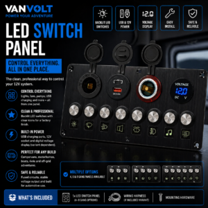 LED Switch Panel – USB Charging, Voltmeter & Power Control (4–8 Gang)