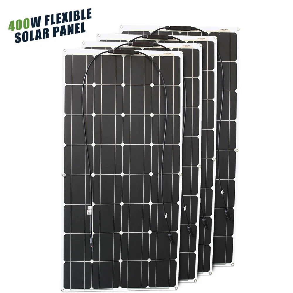 400W flexible campervan solar panel kit with four panels and MC4 connection cables.
